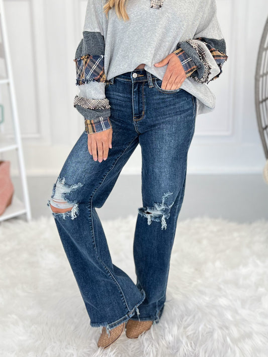 Getting Jiggy 2.0 - Judy Blue 90's Distressed Straight Jeans- Final Sale