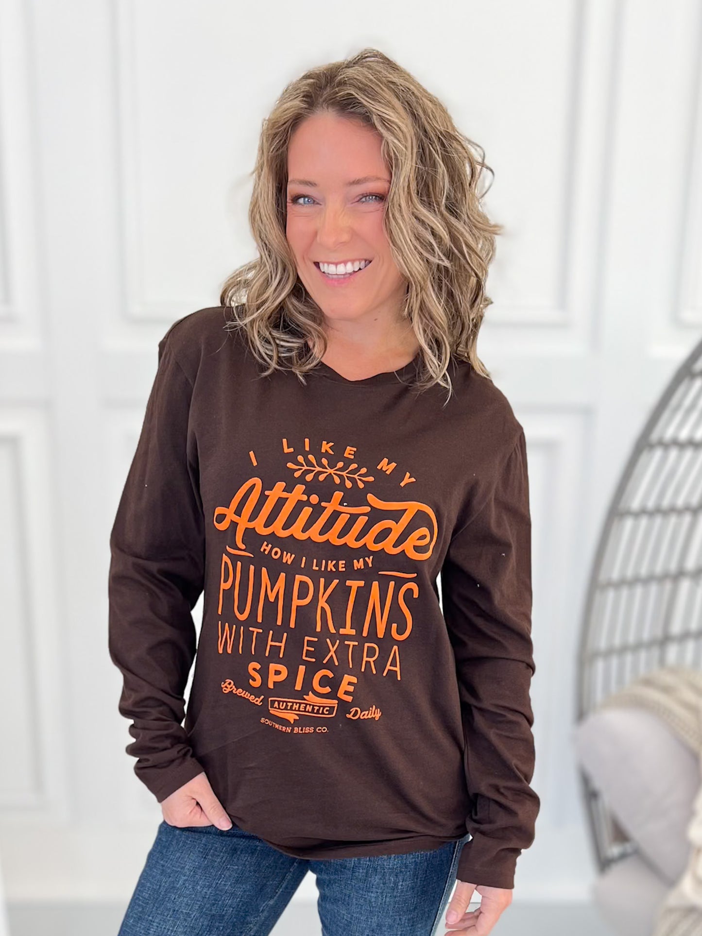 Pumpkin Attitude Long Sleeve Graphic Tee - Final Sale