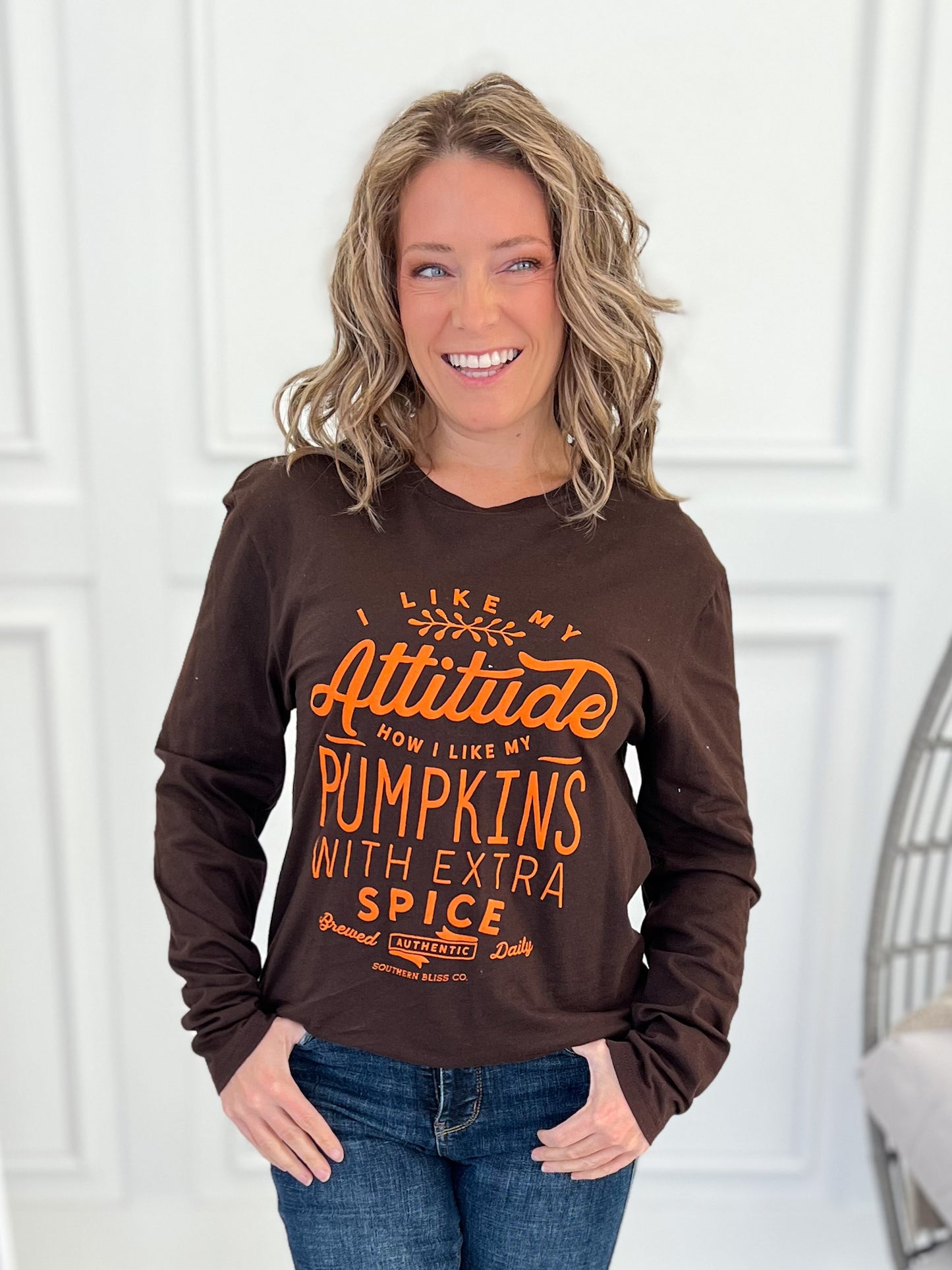 Pumpkin Attitude Long Sleeve Graphic Tee - Final Sale
