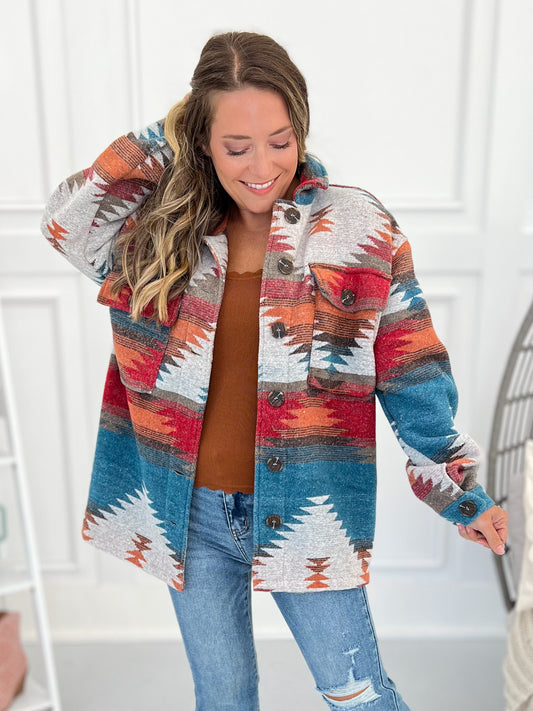 Southwest Sunrise Shacket - Teal- Final Sale