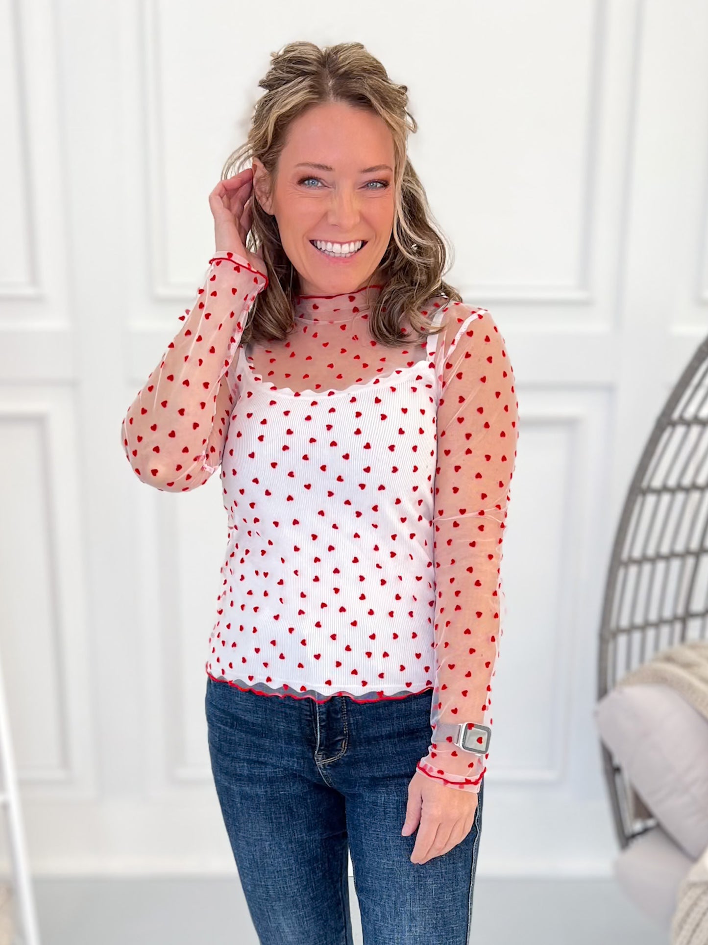 In A Heartbeat Mesh Top - White