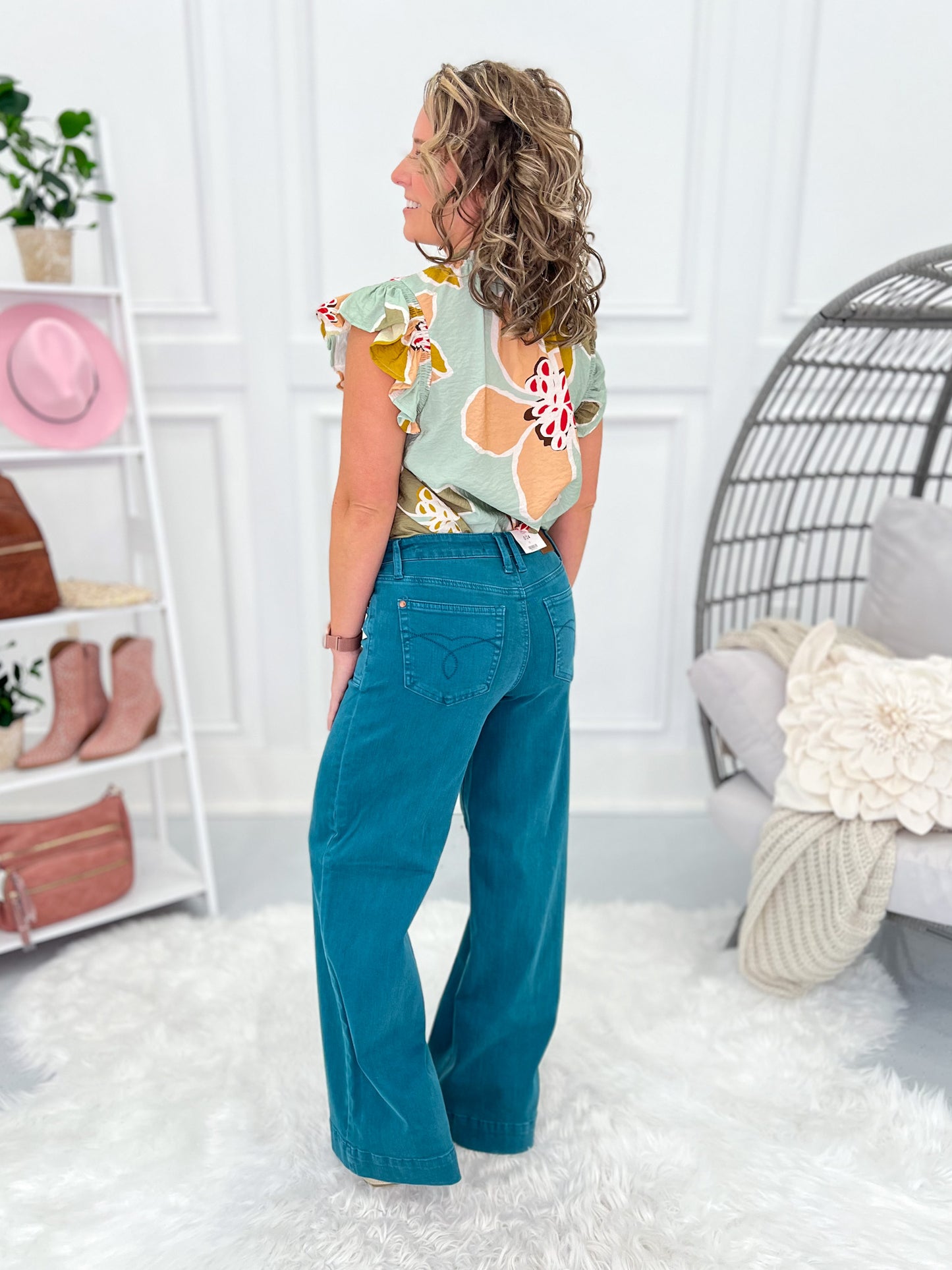Teal Appeal - Judy Blue Wide Leg Utility Jean