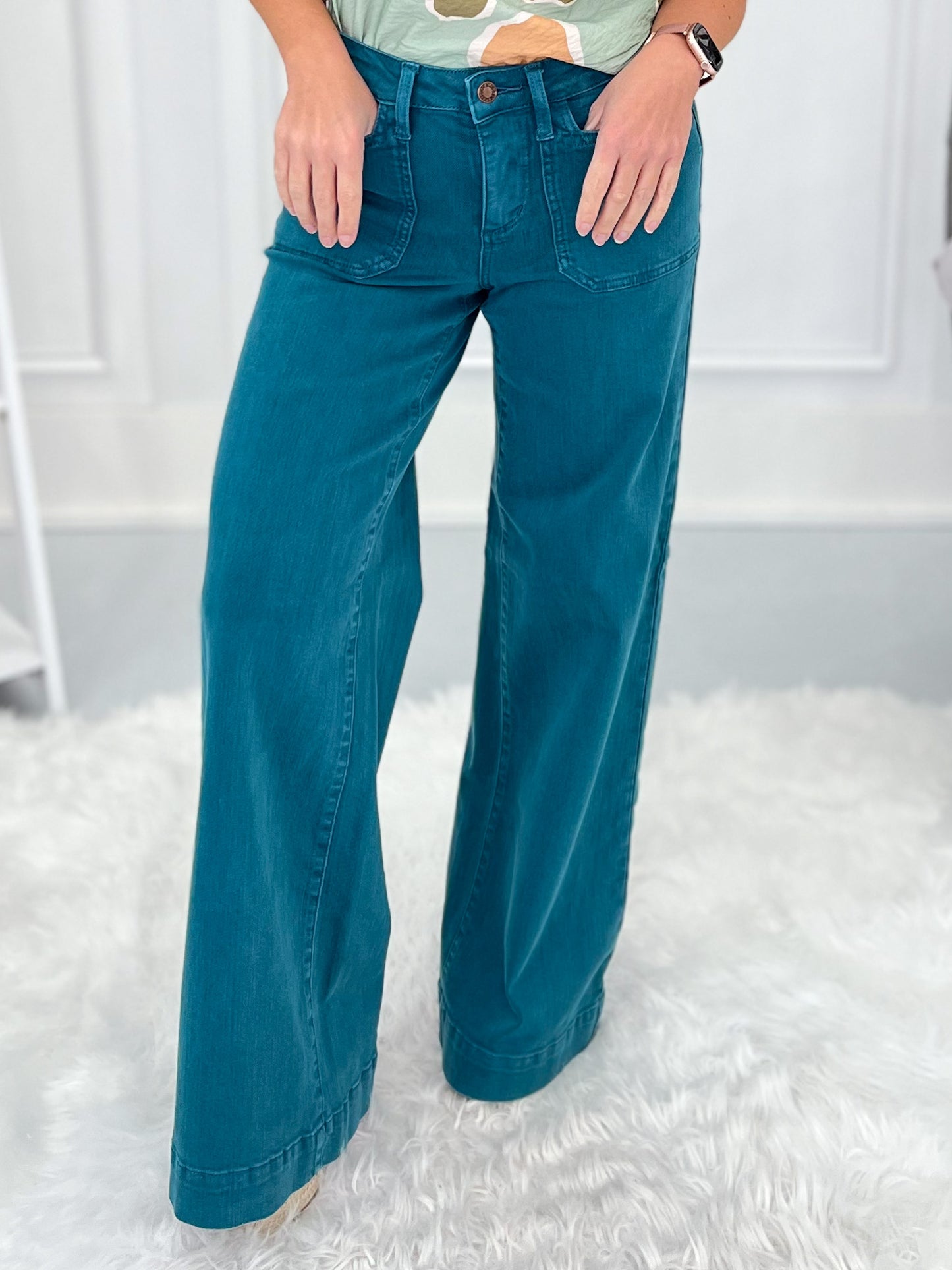Teal Appeal - Judy Blue Wide Leg Utility Jean