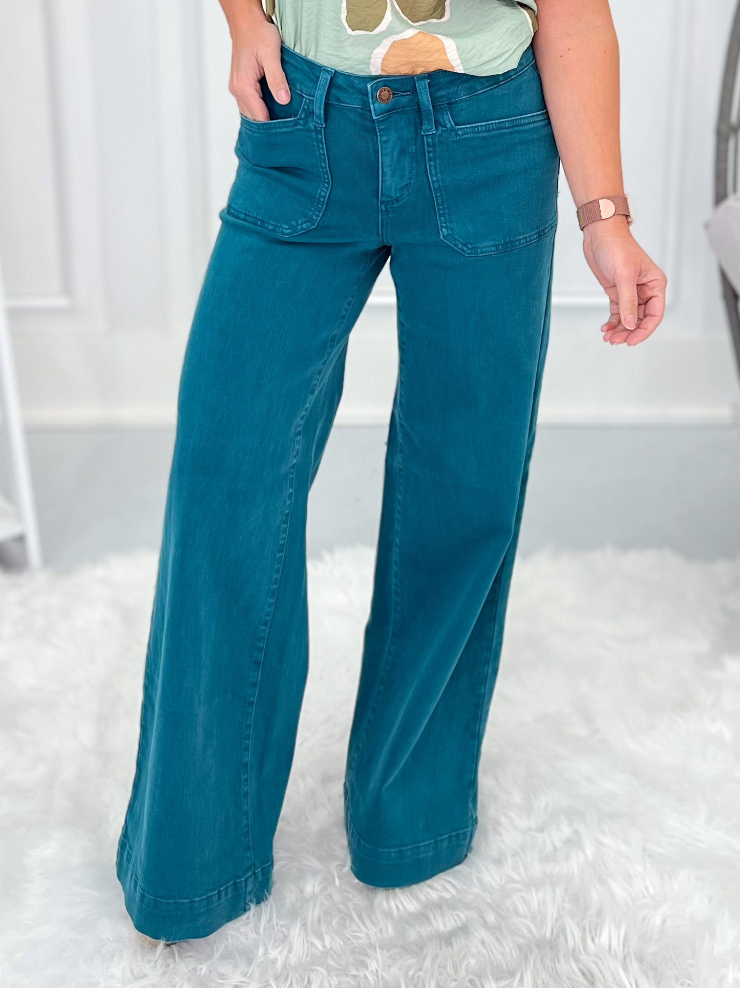 Teal Appeal - Judy Blue Wide Leg Utility Jean