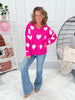 Lovely Hearts Knit Top - Hot Pink