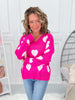Lovely Hearts Knit Top - Hot Pink