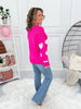 Lovely Hearts Knit Top - Hot Pink