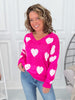Lovely Hearts Knit Top - Hot Pink