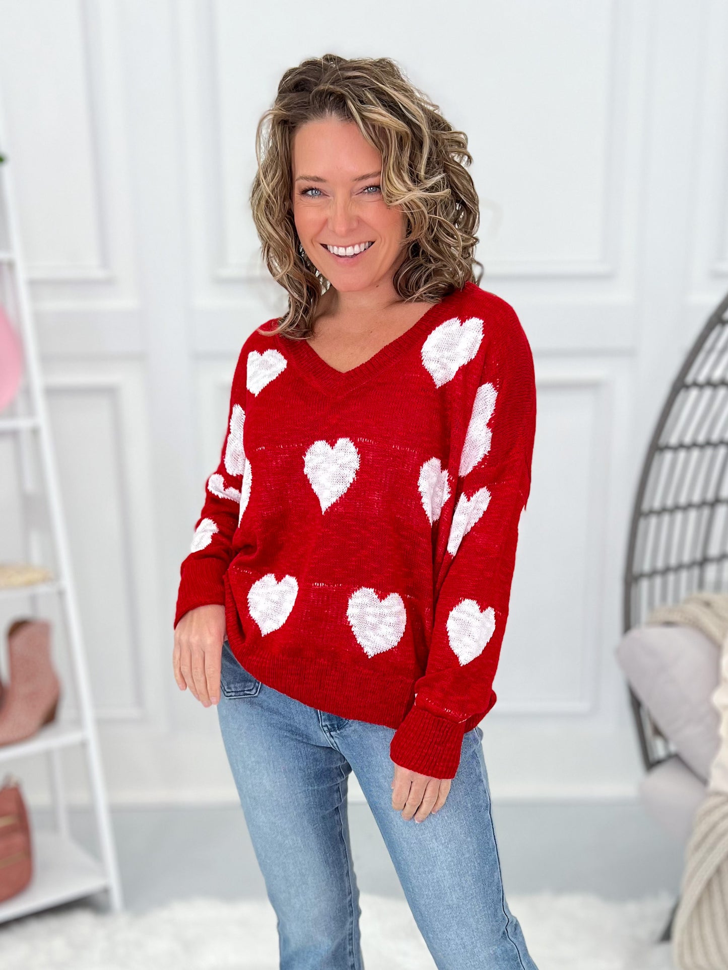 Lovely Hearts Knit Top - Red
