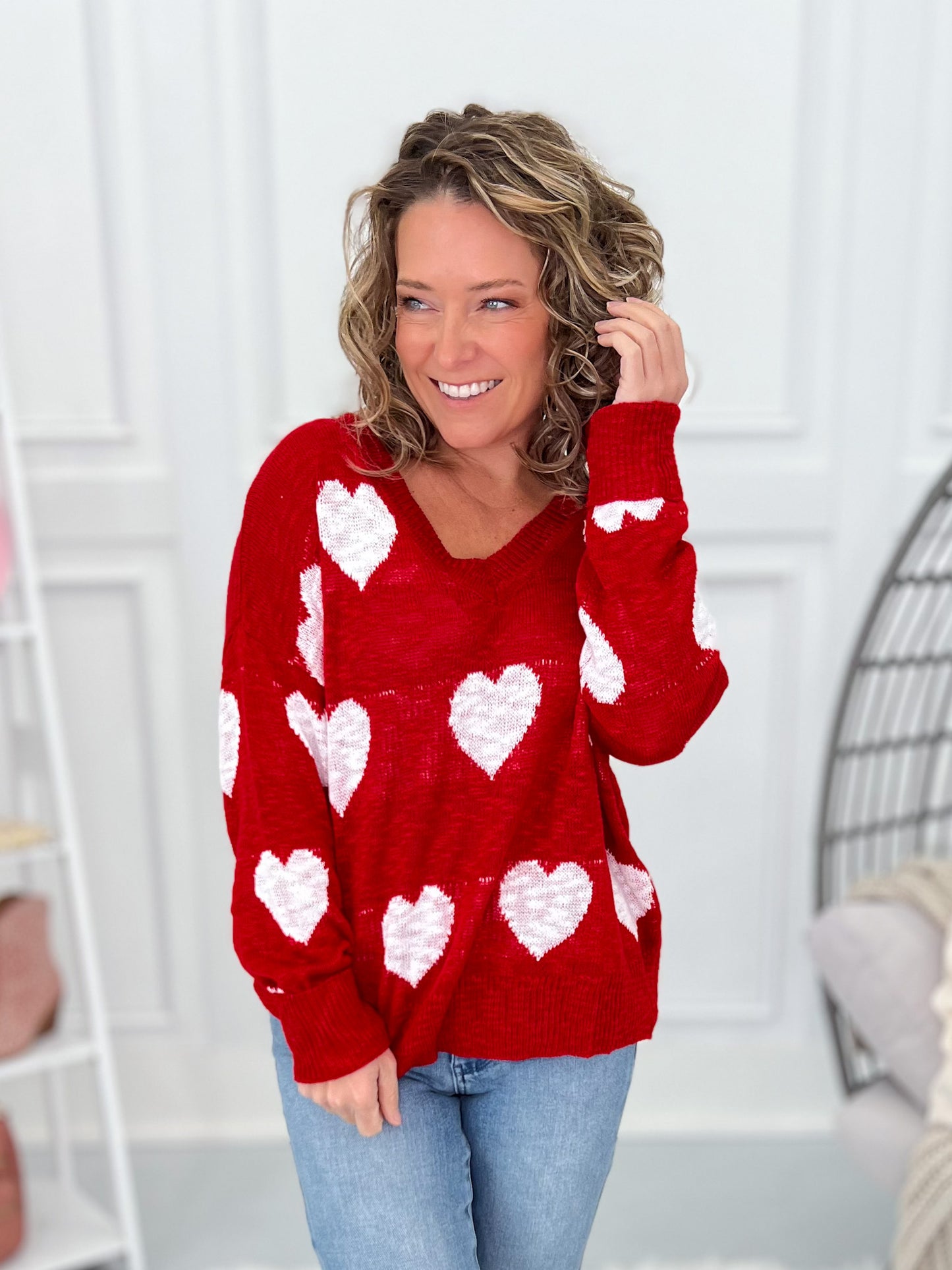 Lovely Hearts Knit Top - Red
