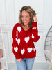 Lovely Hearts Knit Top - Red