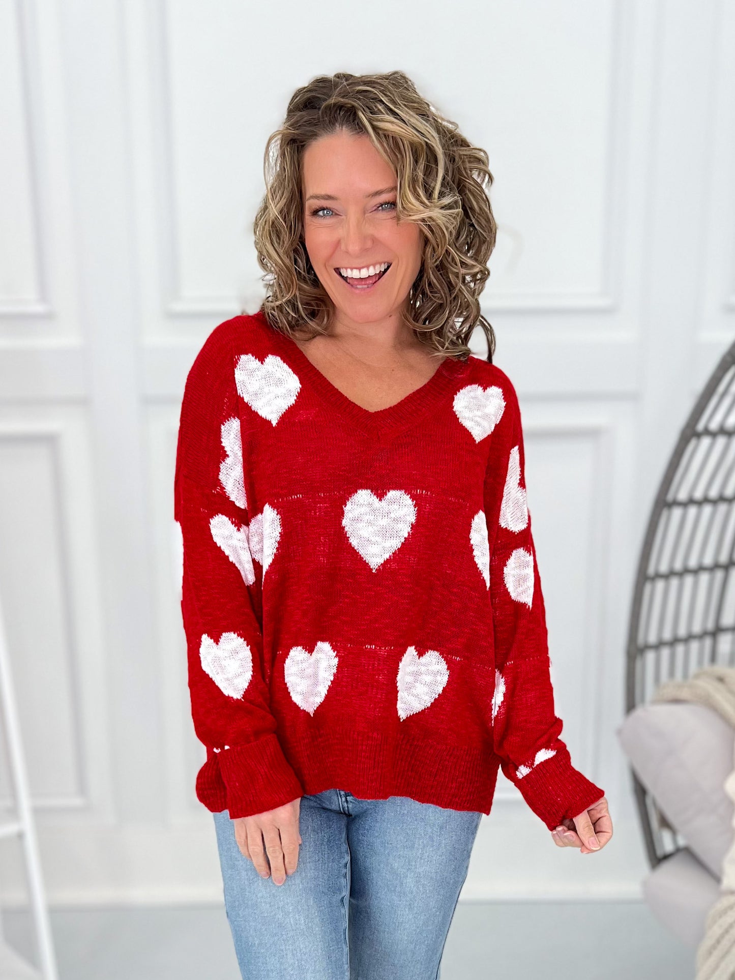 Lovely Hearts Knit Top - Red