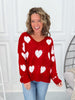 Lovely Hearts Knit Top - Red