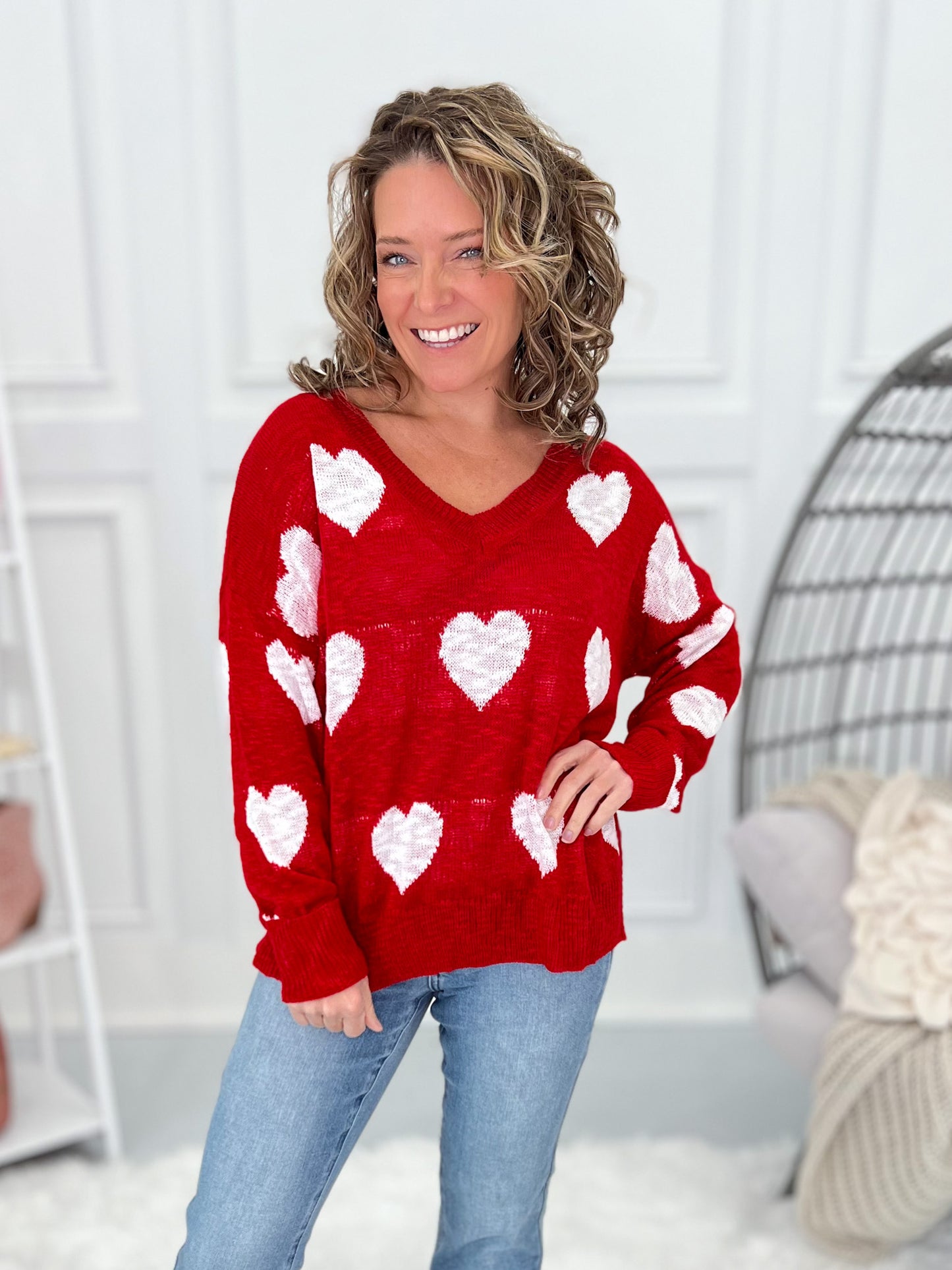 Lovely Hearts Knit Top - Red