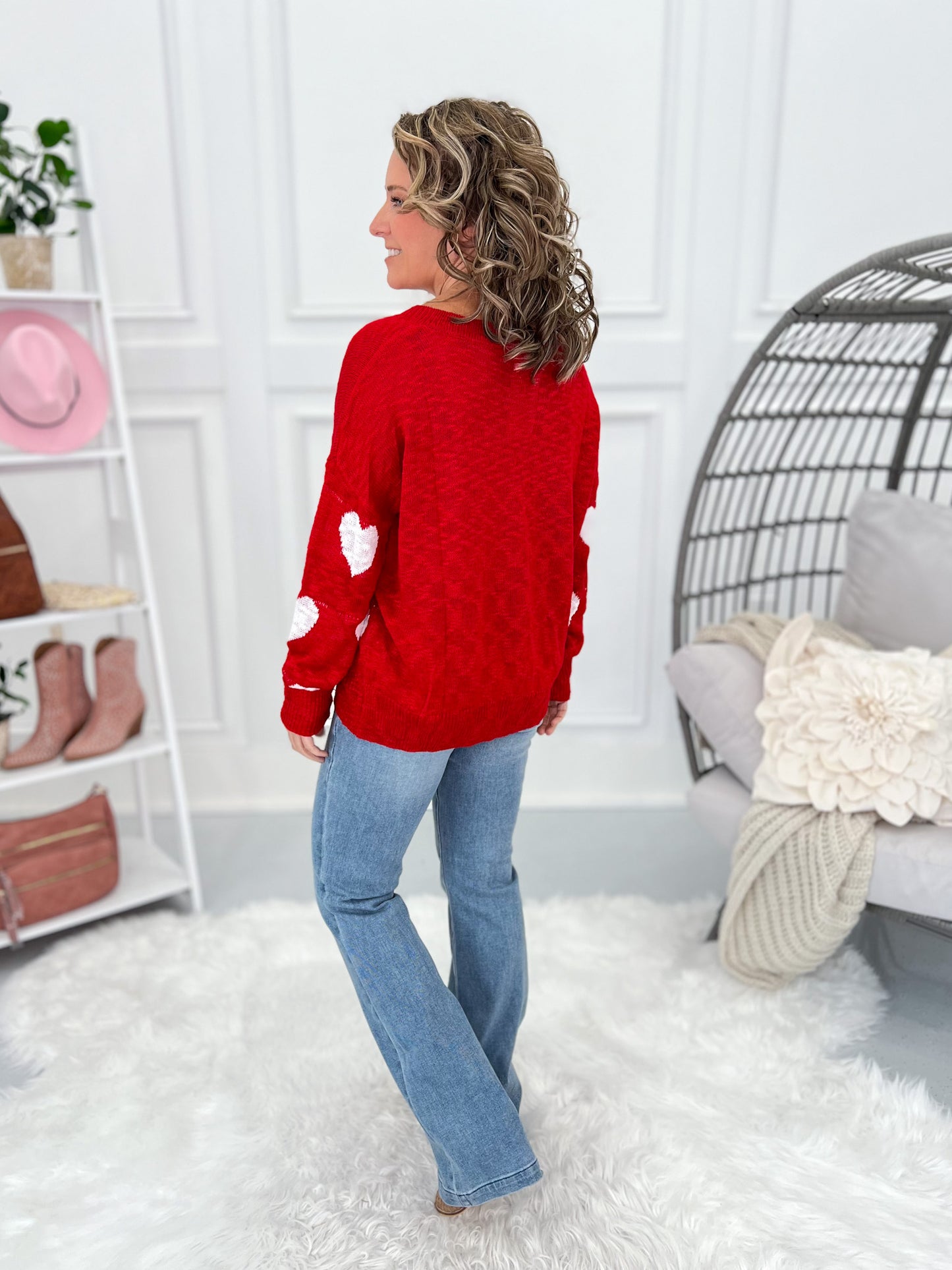Lovely Hearts Knit Top - Red
