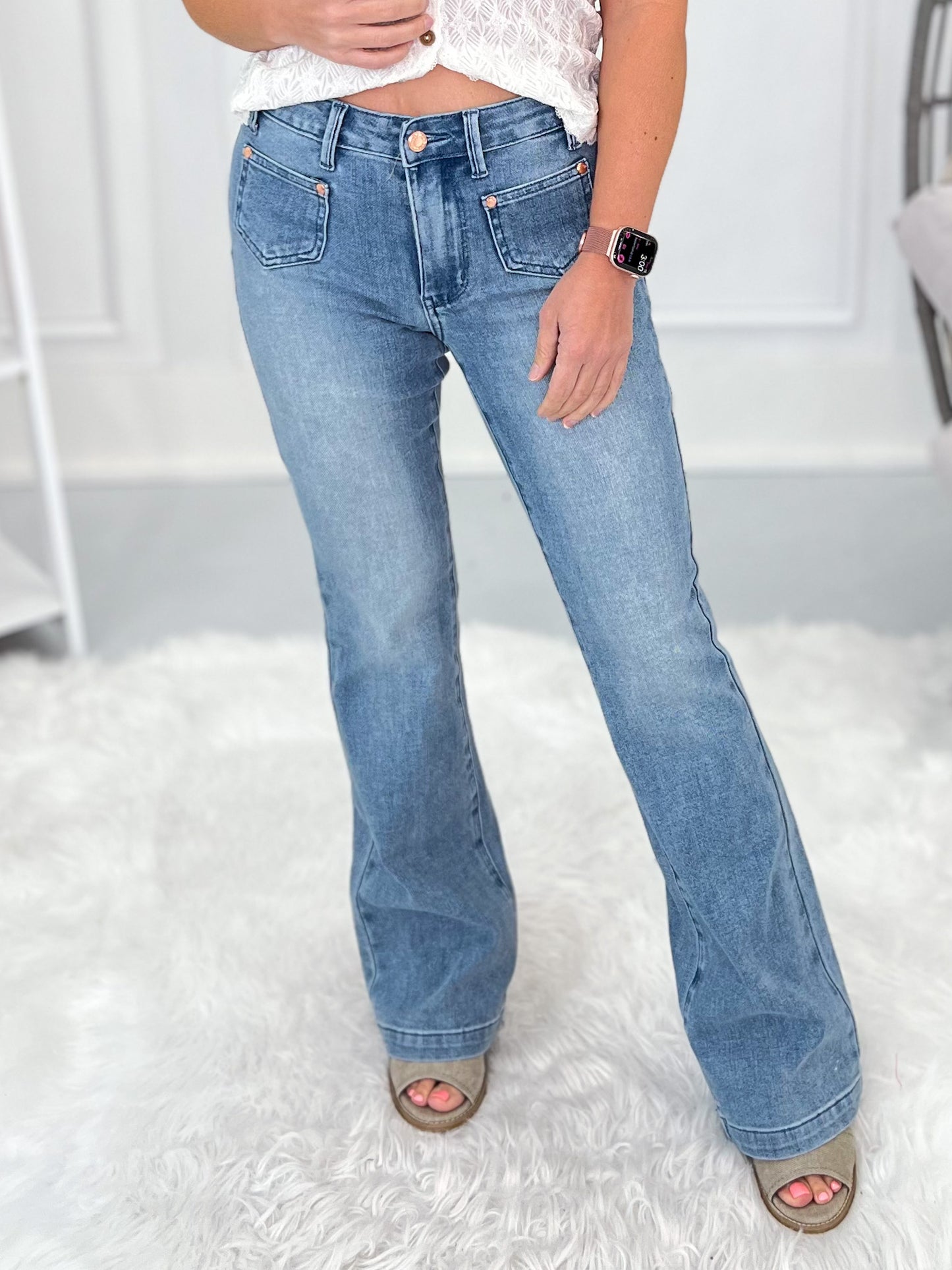 Fading Fast - Judy Blue Patch Pocket Bootcut Jean