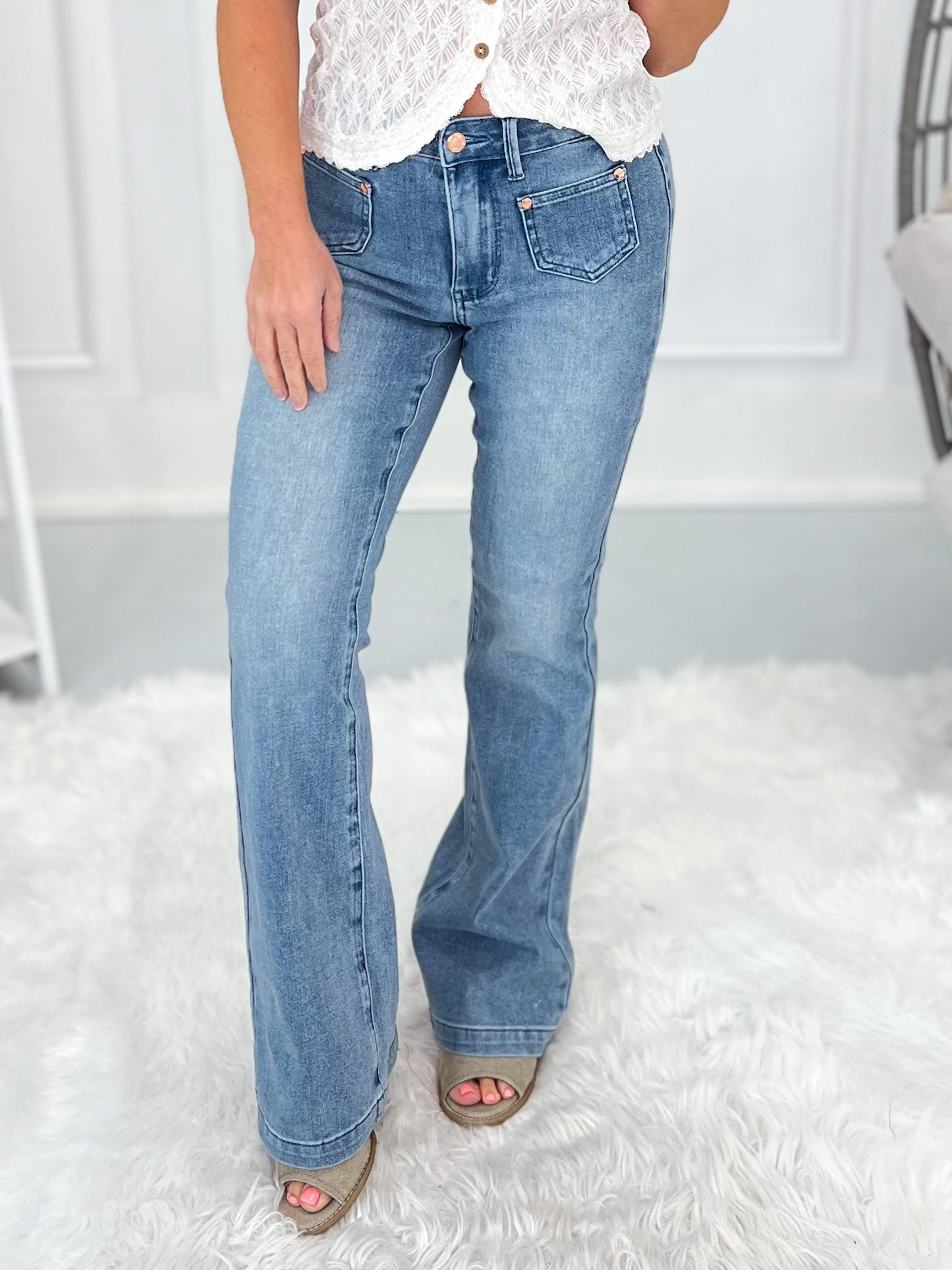 Fading Fast - Judy Blue Patch Pocket Bootcut Jean
