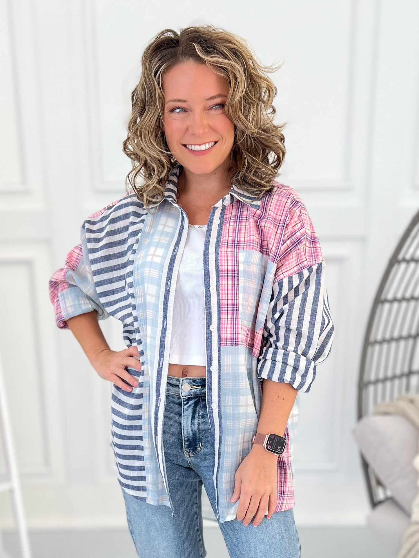 Pieced Together Button Up Top