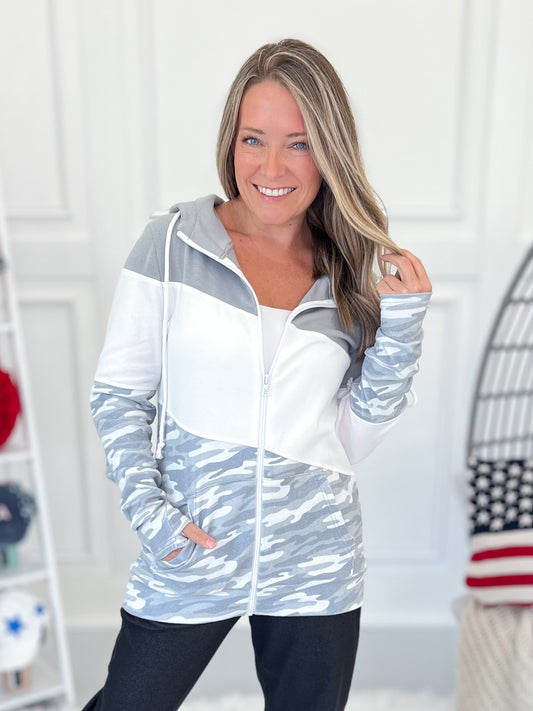 Colorblock Full Zip Hoodie - Camo