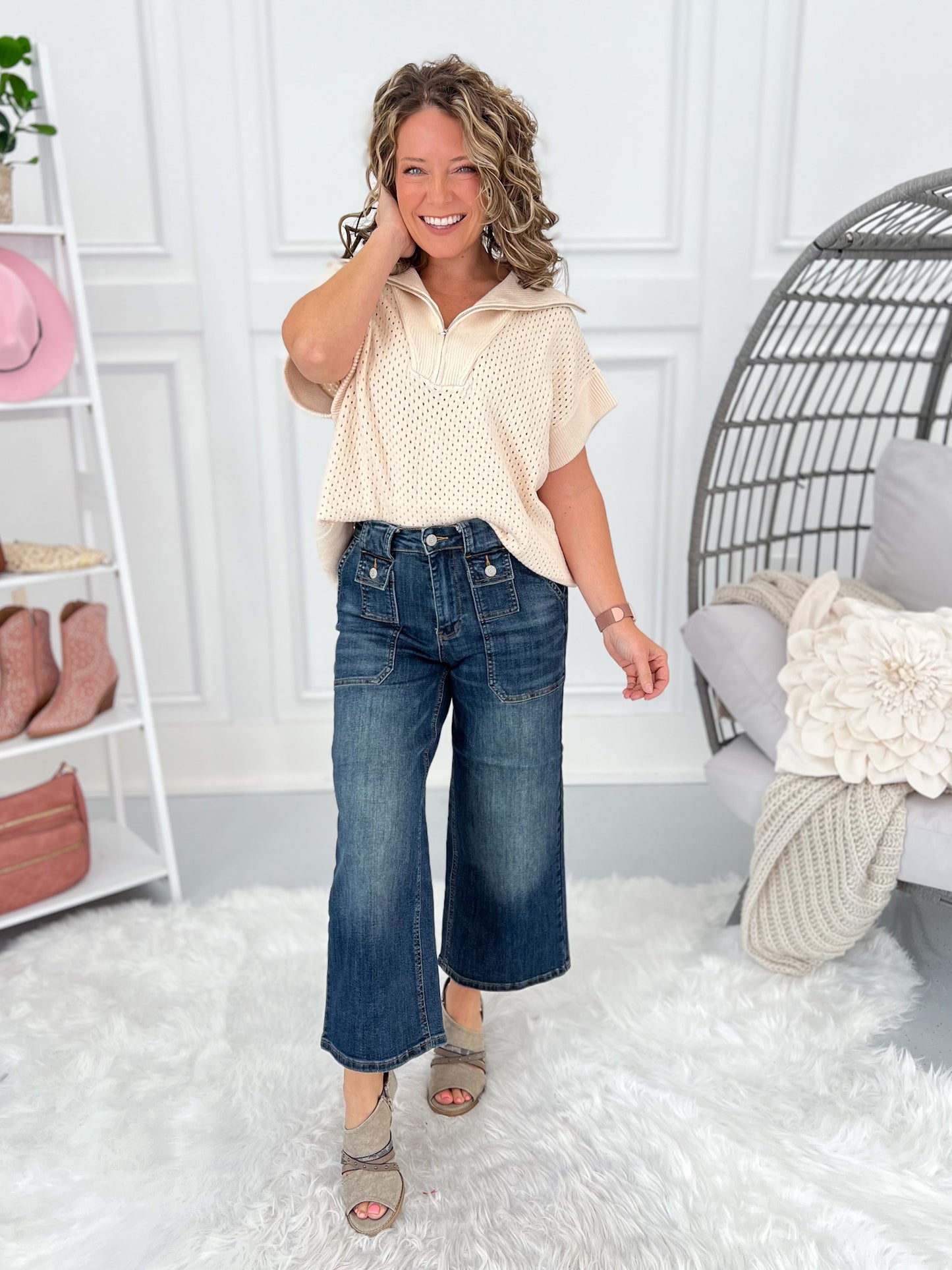 The Blueprint - Judy Blue Utility Patch Pocket Wide Leg Cropped Jean