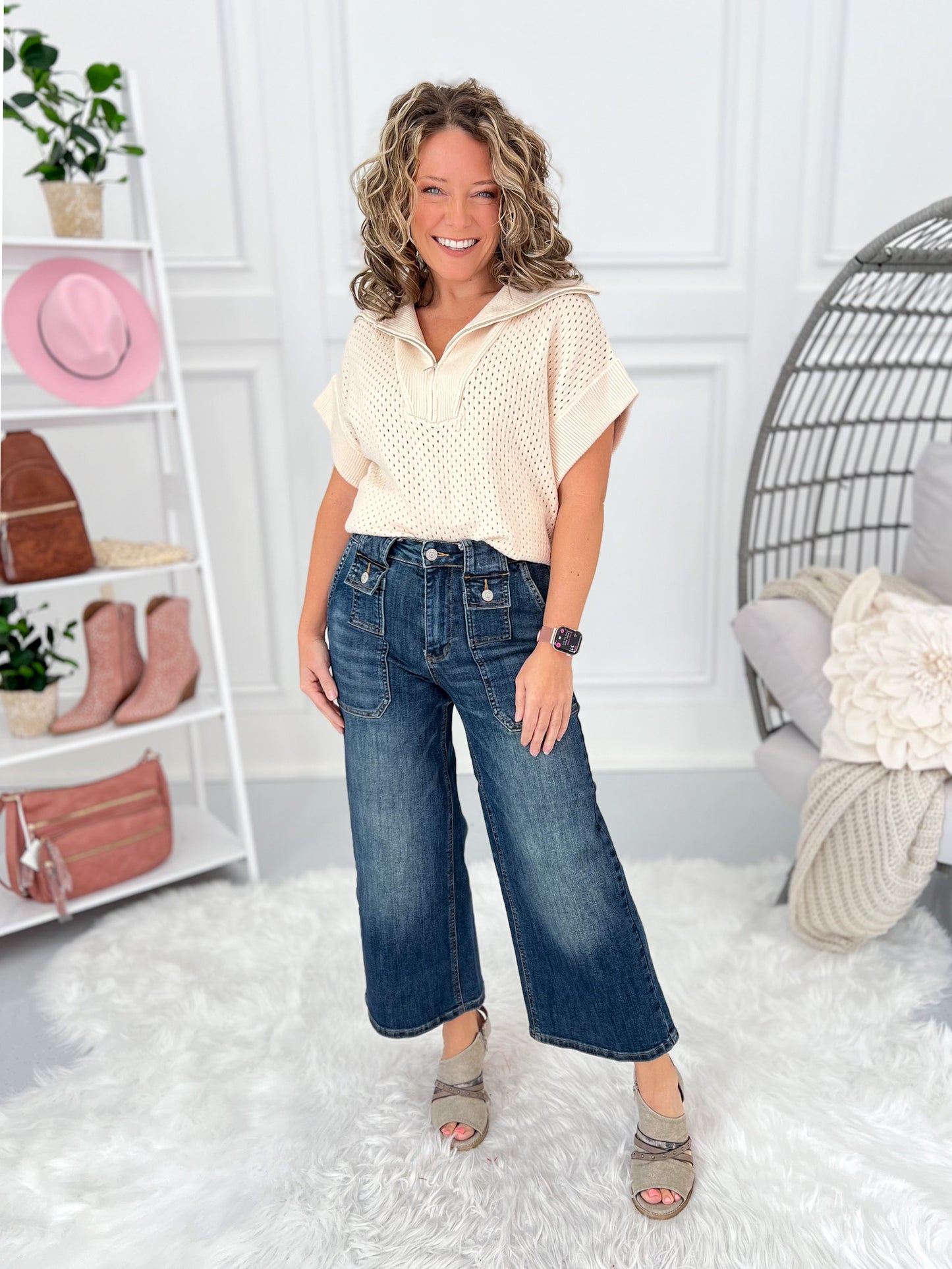 The Blueprint - Judy Blue Utility Patch Pocket Wide Leg Cropped Jean