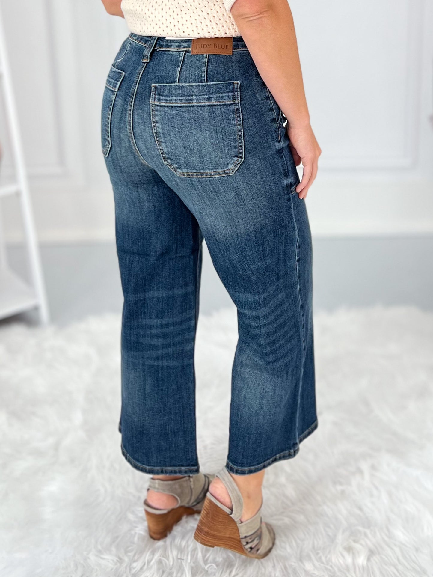 The Blueprint - Judy Blue Utility Patch Pocket Wide Leg Cropped Jean