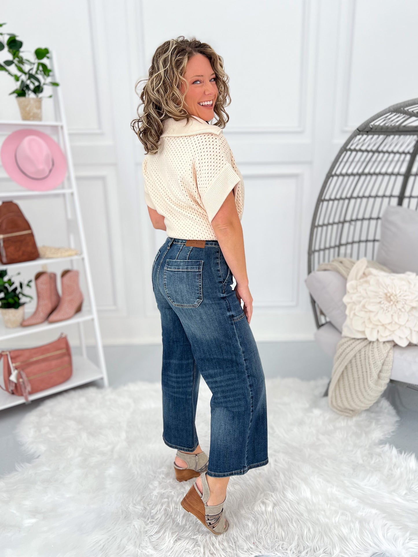 The Blueprint - Judy Blue Utility Patch Pocket Wide Leg Cropped Jean