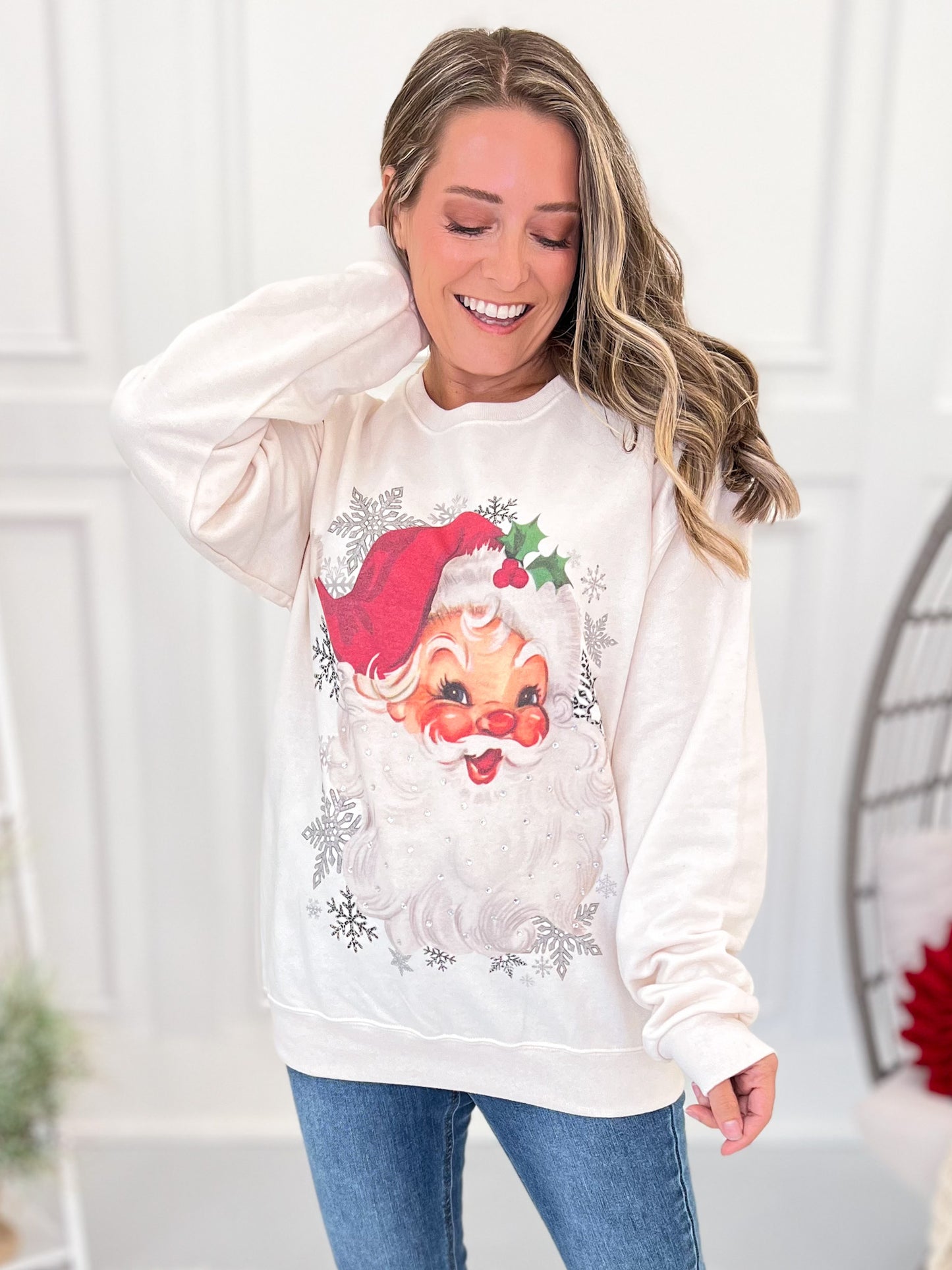 Vintage Santa Rhinestone Graphic Sweatshirt