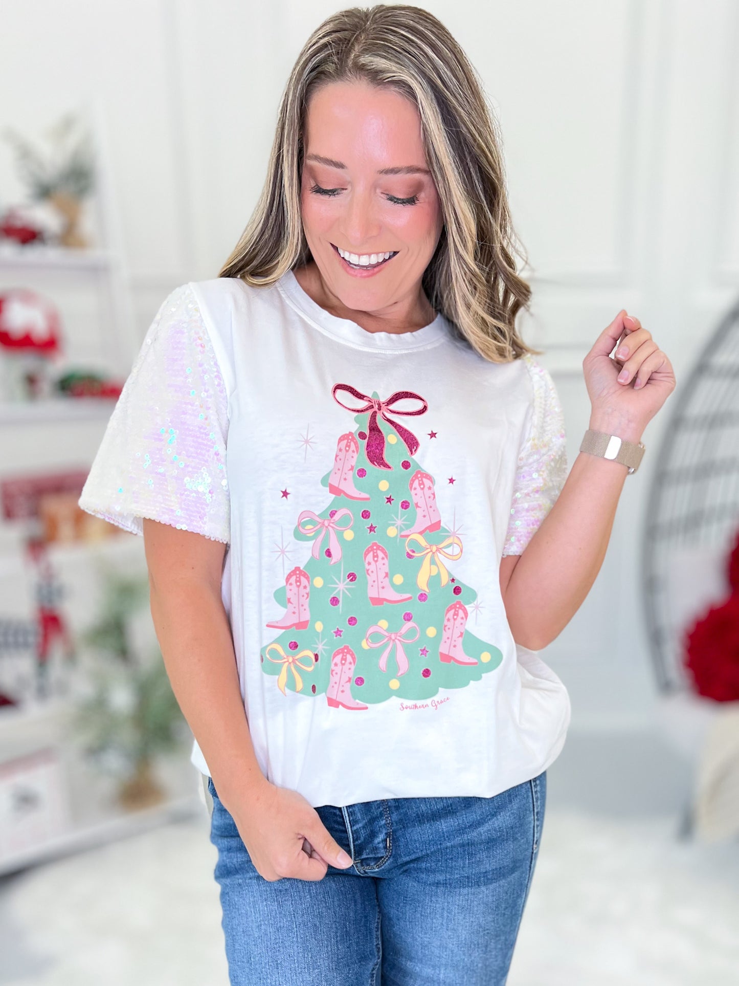 Boots & Bows Christmas Tree Graphic Tee