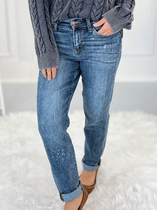 Life Of The Party - Judy Blue Bleach Splash Boyfriend Jeans