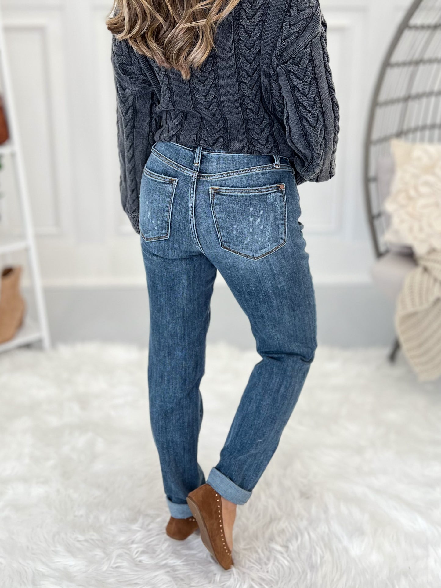 Life Of The Party - Judy Blue Bleach Splash Boyfriend Jeans