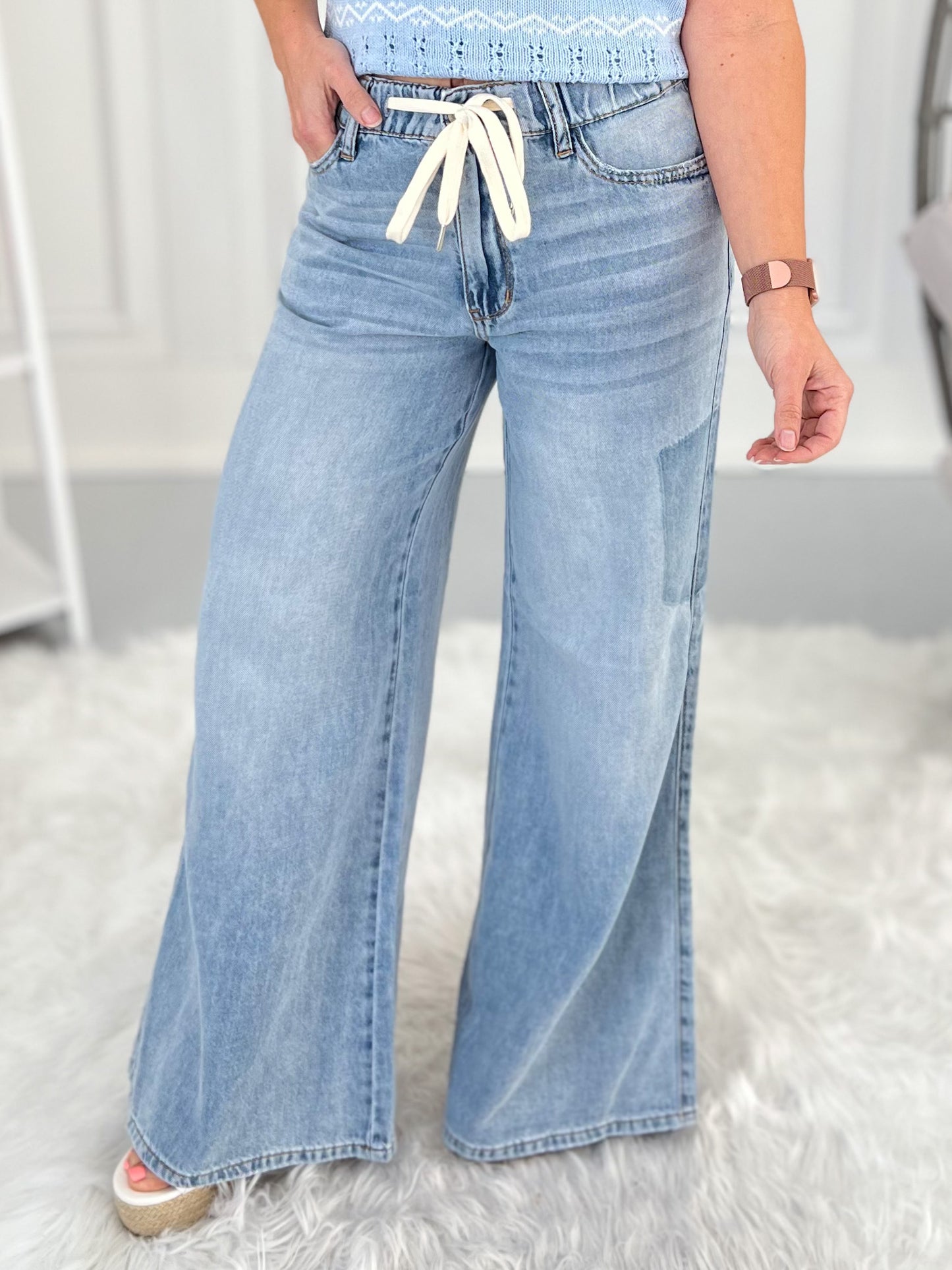 Drift Away - Judy Blue Featherweight Elastic Waistband Palazzo Jean