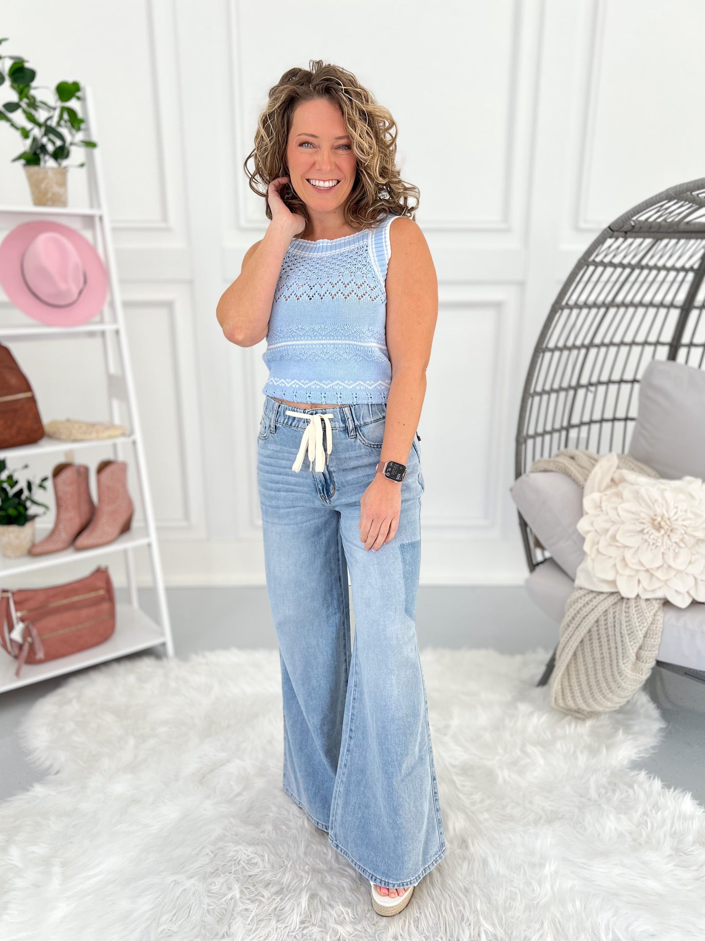 Drift Away - Judy Blue Featherweight Elastic Waistband Palazzo Jean