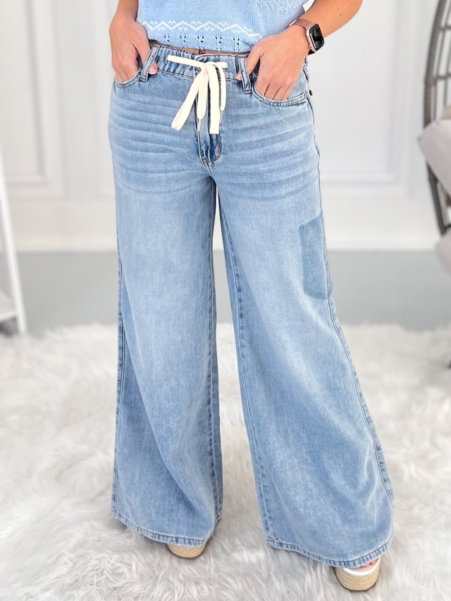 Drift Away - Judy Blue Featherweight Elastic Waistband Palazzo Jean