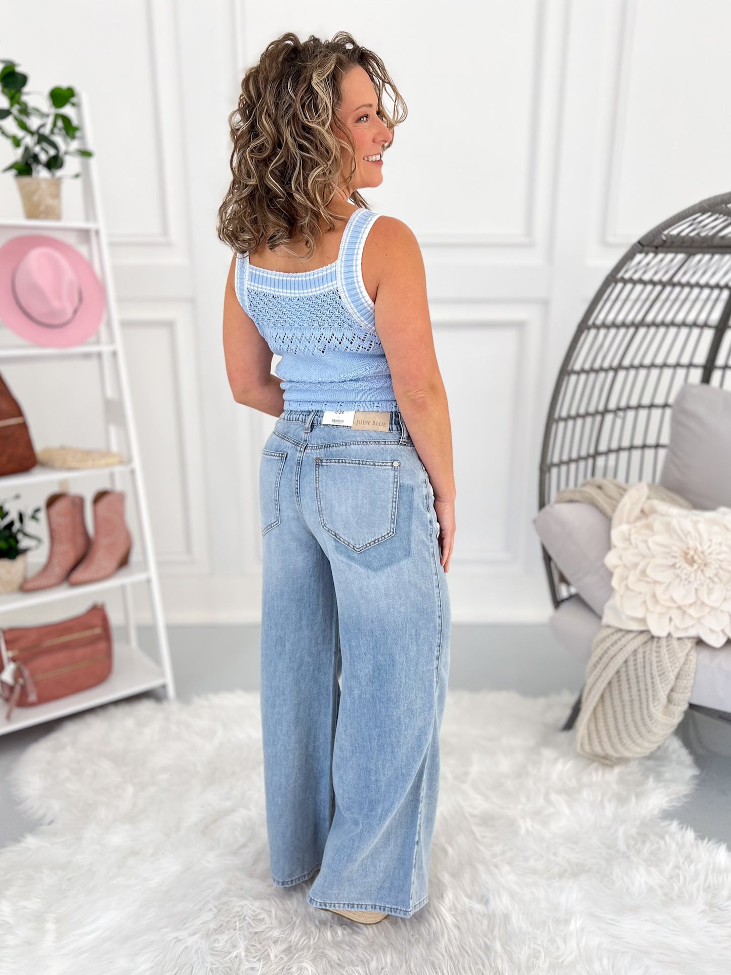 Drift Away - Judy Blue Featherweight Elastic Waistband Palazzo Jean