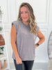 Subtle Shine Shoulder Padded Tank - Grey