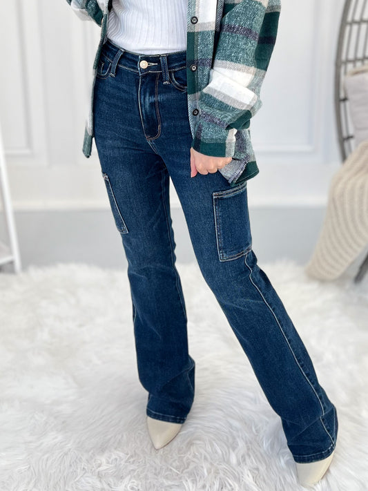 Out Of Pocket - Judy Blue Cargo Bootcut Jeans- Final Sale