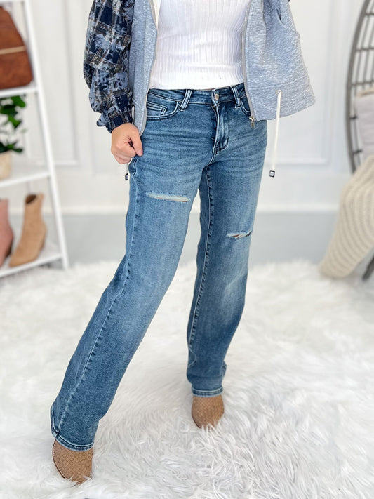 Lazy Daze - Judy Blue Distressed Dad Jeans- Final Sale