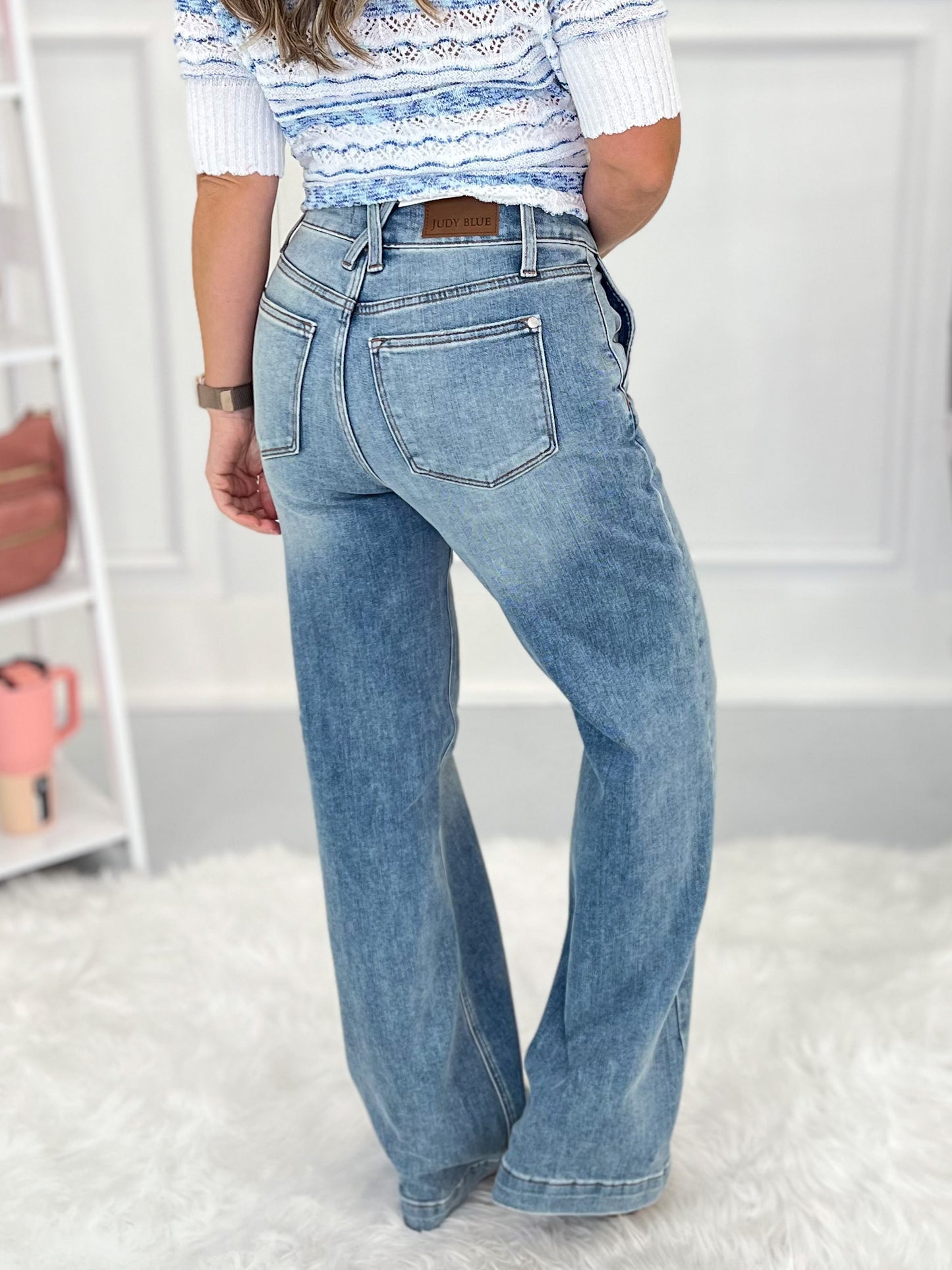 Two For The Show - Judy Blue Double Button Wide Leg Jean