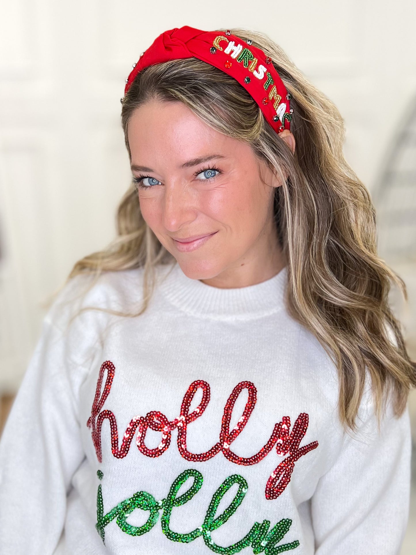 Merry Christmas Holiday Bead Headband