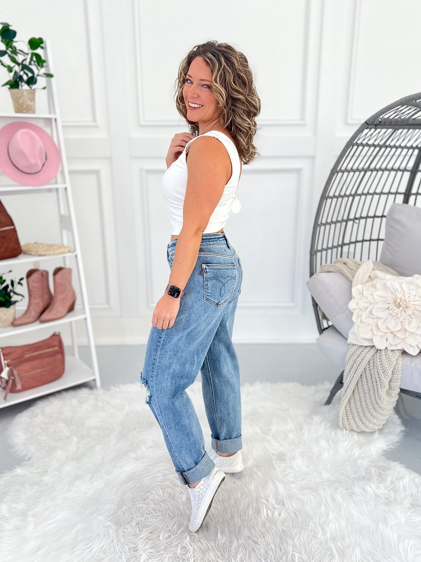 Unbothered Era - Judy Blue Distressed Cuffed Boyfriend Jean