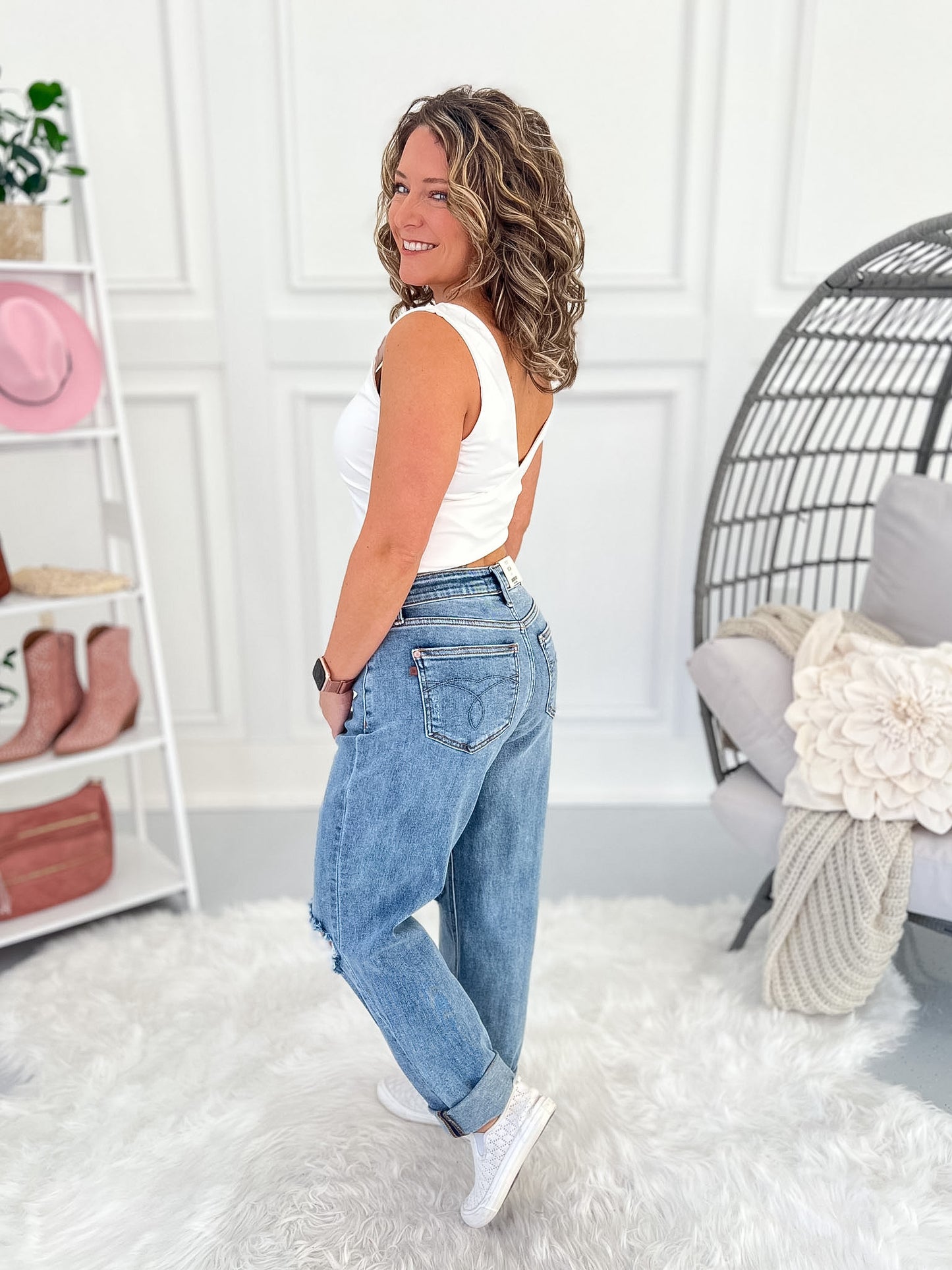 Unbothered Era - Judy Blue Distressed Cuffed Boyfriend Jean
