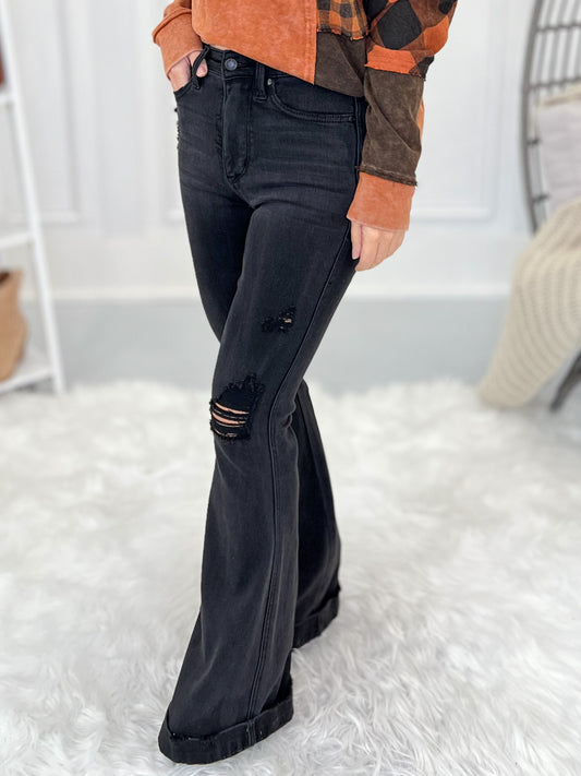 Judy Blue Tummy Control Destroyed Black Flare Jeans - Final Sale