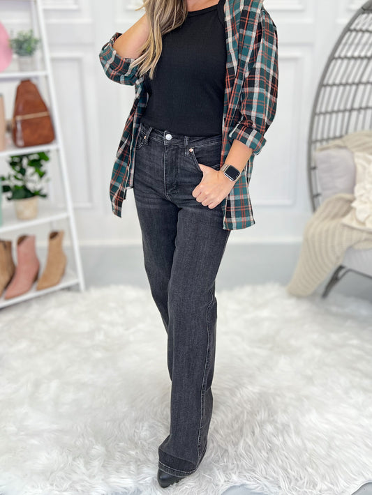 Judy Blue Tummy Control Washed Black Straight Jeans - Final Sale