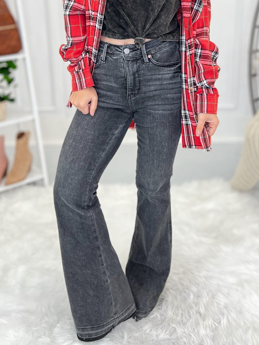 Double Dipped - Judy Blue Shadow Hem Flare Jeans- Final Sale