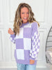 Checkered Pullover Sweater - Lavender