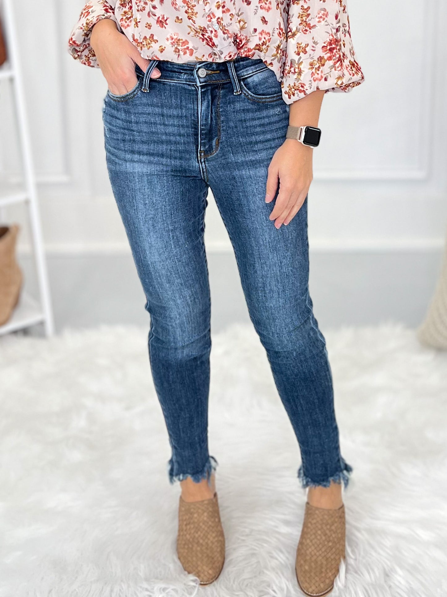 Feeling Fierce - Judy Blue Shark Bite Hem Skinny Jean- Final Sale