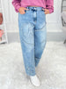 Good Vibes Only Embroidered Denim Pants