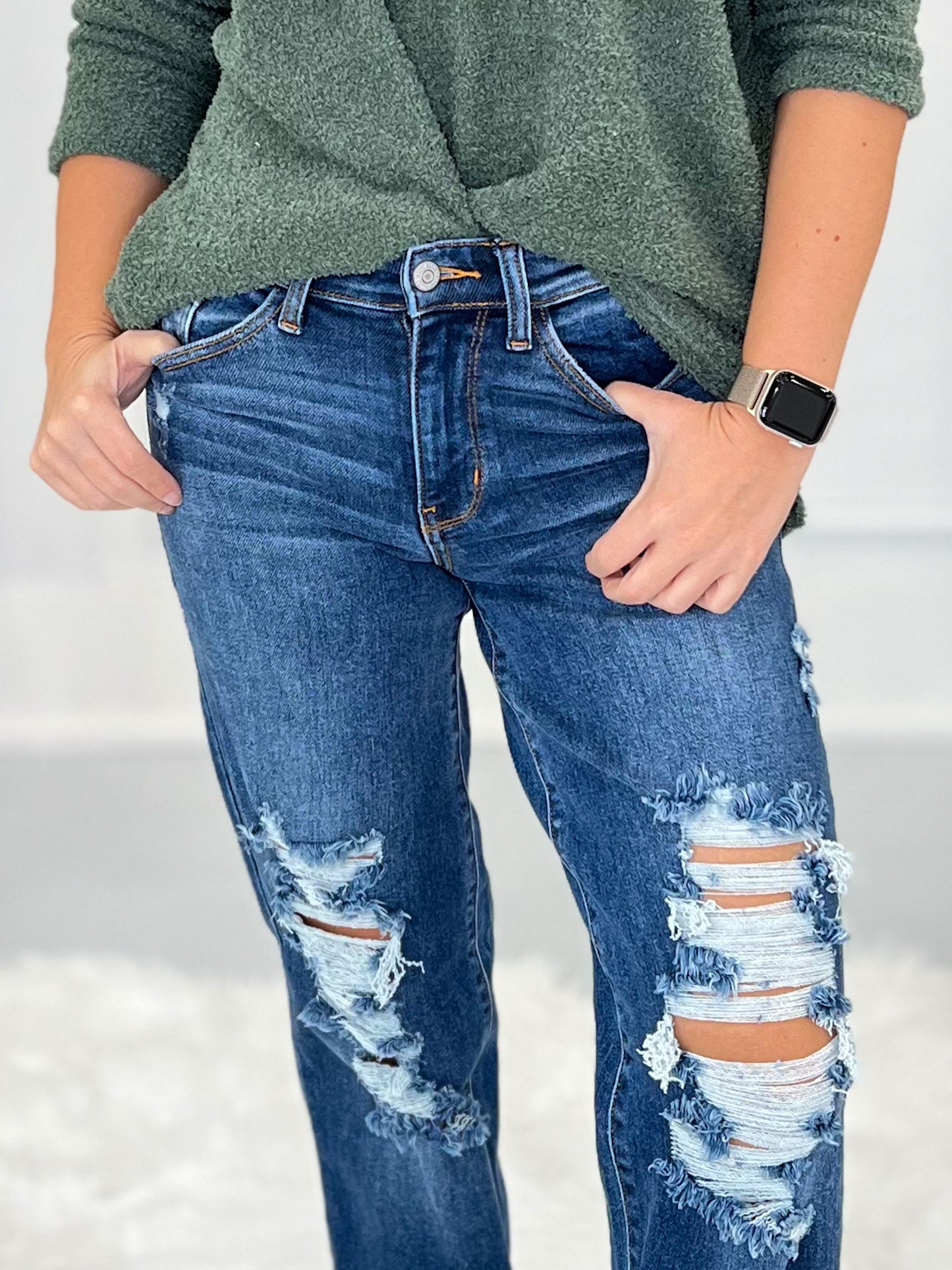 Judy Blue Destroyed Dad Jeans- Final Sale