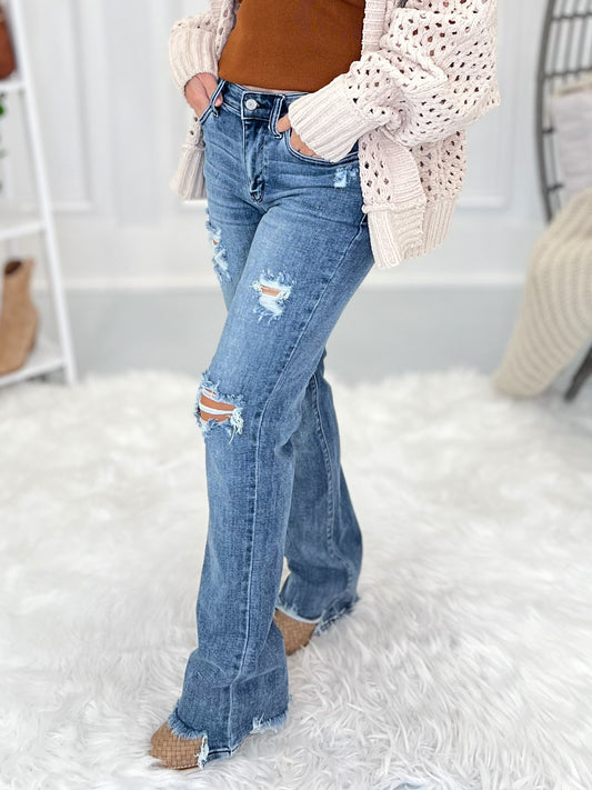 Commit To It - Judy Blue Destroyed Straight Leg Jeans- Final Sale